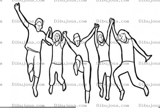 Dibujo para colorear Dibujo De Un Grupo De Amigos Saltando Felices Para Pintar Y Colorear