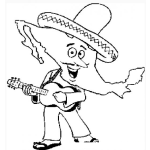 Dibujo para colorear Colorear a Mexico con somrero de charro y tocando guitarra