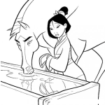 Dibujo para colorear Dibujo De Mulan Con Su Caballo Para Colorear