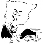 Dibujo para colorear Colorear mapa de espa a toreando a un toro