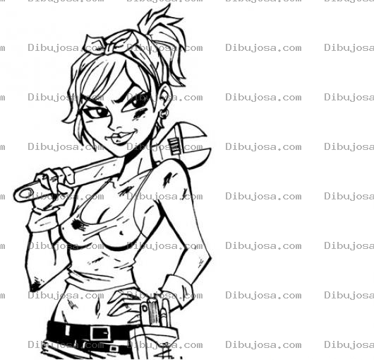 Dibujo para colorear Chica Mecanico Para Pintar Y Colorear Mujer Con Herramientas De Mecanica