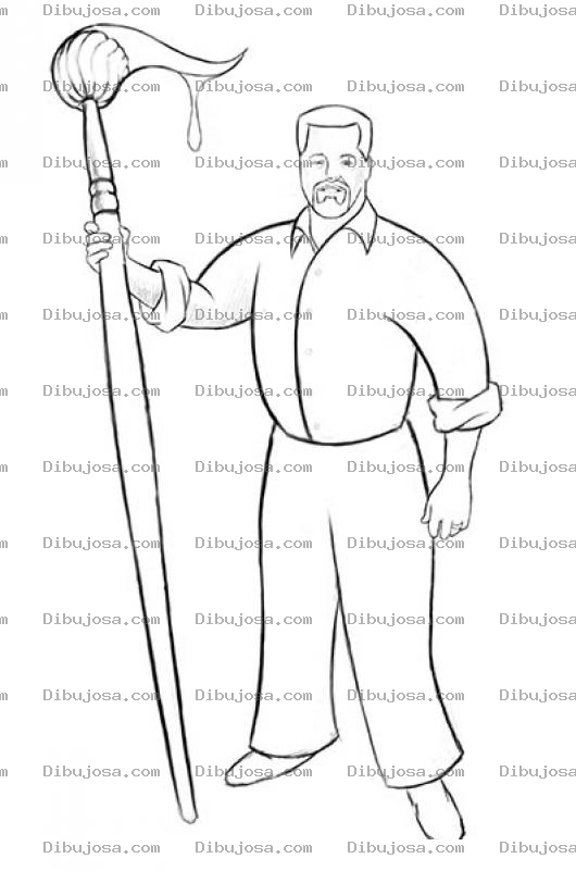 Dibujo para colorear Pincel Gigante Dibujo De Un Pintor Con Un Pincel Grandote Para Pintar Y Colorear