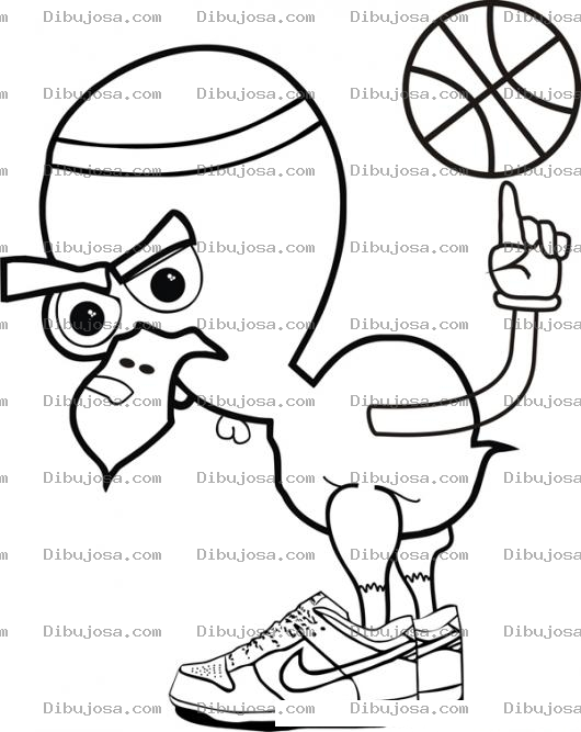 Dibujo para colorear Angry Gallito Dibujo De Angry Bird Basquetbolista Con Tennis Nike Y Pelota De Basquetbol Para Pintar Y Colorear Gallo Basketbolistad