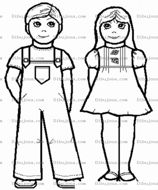 Dibujo para colorear Dibujo De Nino Y Nina Paraditos Firmes Con Sus Manitas Atras Para Pintar Y Colorear