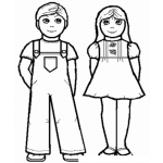 Dibujo para colorear Dibujo De Nino Y Nina Paraditos Firmes Con Sus Manitas Atras Para Pintar Y Colorear