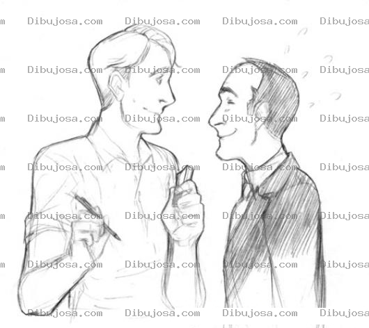 Dibujo para colorear Dibujo De Un Dibujante Con Su Jefe Para Pintar Y Colorear