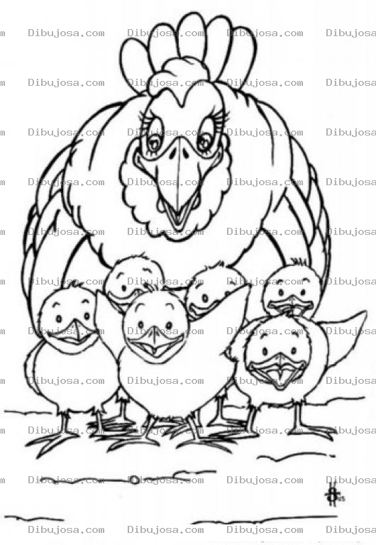 Dibujo para colorear La Gallina Con Sus Pollitos Para Pintar Y Colorear