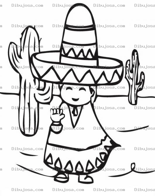Dibujo para colorear Dibujo De Charrito Mexicano En Un Desierto Con Catus Y Nopales Para Pintar Y Colorear Sombrerito De Mexico