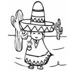 Dibujo para colorear Dibujo De Charrito Mexicano En Un Desierto Con Catus Y Nopales Para Pintar Y Colorear Sombrerito De Mexico