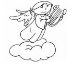Dibujo para colorear Dibujo De Angelito Con Un Arpa Para Pintar Y Colorear
