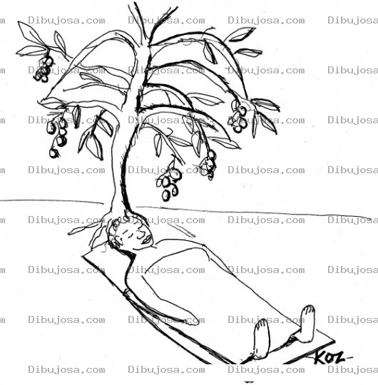 Dibujo para colorear Dibujo De Hombre Descansando Debajo De Un Arbol Para Pintar Y Colorear
