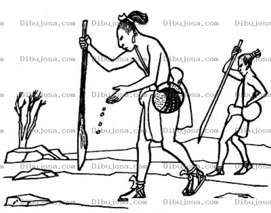 Dibujo para colorear Dibujo De Aztecas Sembrando En La Tierra Para Pintar Y Colorear