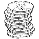 Dibujo para colorear 10 Centavos De Estados Unidos Para Pintar Y Colorear Dibujo De 10 Monedas De Cobre De 10 Centavos Norteamericanos Formando Una Pila De Fichas