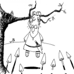 Dibujo para colorear Dibujo Biblico De Absalon Hijo De David En El Dia De Su Muerte Colgado Del Pelo En La Rama De Un Arbol Para Pintar Y Colorear
