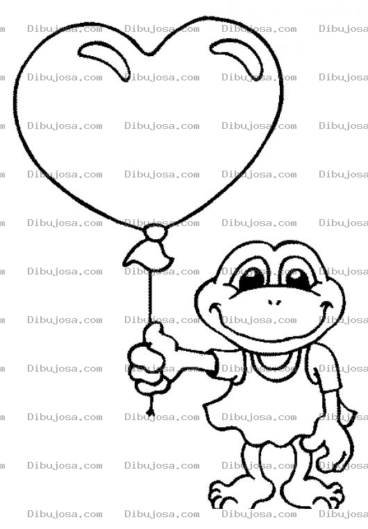 Dibujo para colorear Ranita Enamorada Dibujo De Una Rana Con Vestidito Y Con Un Globe De Corazon Para Pintar Y Colorear Globo De Amor