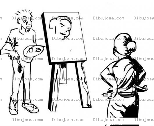 Dibujo para colorear Dibujo De Pintor Dibujando Y Retratando A Una Chinita Para Pintar Y Colorear Retratista Trabajando