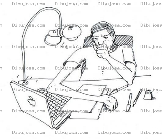 Dibujo para colorear Dibujo De Estudiante Cansado Estudiando De Noche En Su Laptop Mac Pro Para Pintar Y Colorear