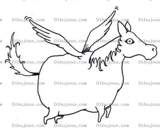 Dibujo para colorear Dibujo De Caballo Gordo Con Alas Para Colorear Caballo Volador