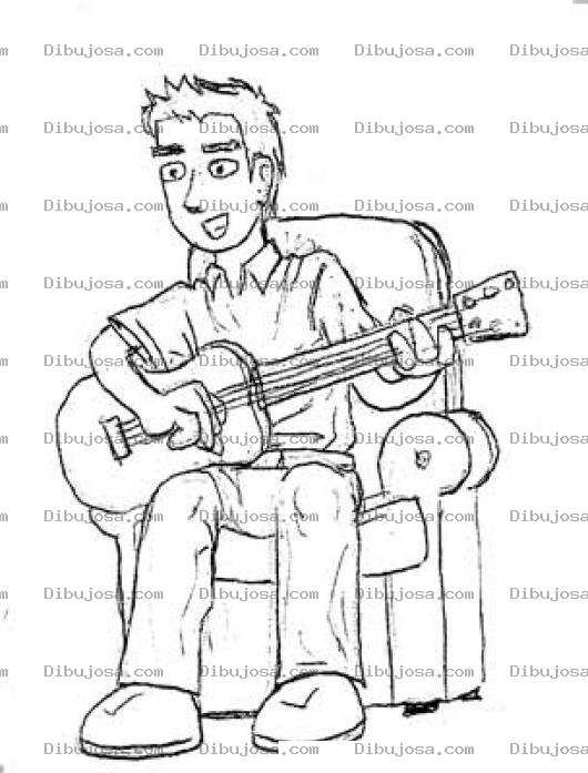 Dibujo para colorear Joven Con Guitarra En Un Sofa Para Colorear