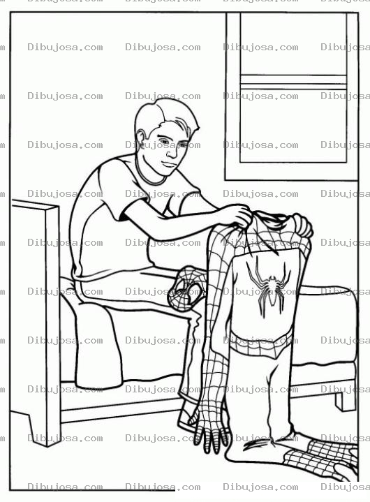 Dibujo para colorear Dibujo Del Hombre Arana Poniendose Su Traje Para Pintar Y Colorear Disfraz De Spiderman
