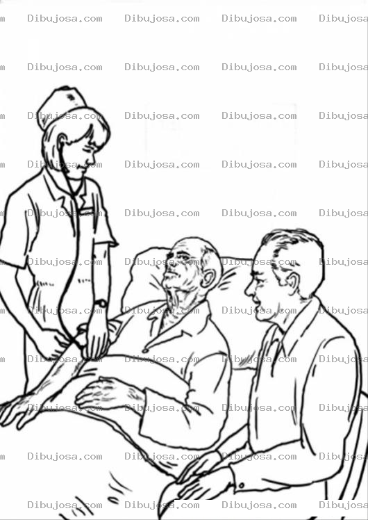 Dibujo para colorear Colorear enfermo en hospital