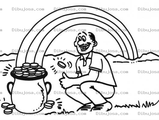 Dibujo para colorear Olla De Monedas De Oro Al Final Del Arcoiris Para Pintar Y Colorear