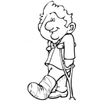 Dibujo para colorear Colorear hombre quebrado con muletas