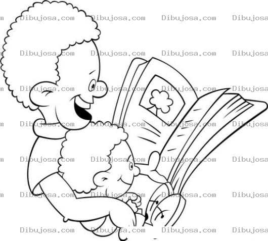 Dibujo para colorear Dibujo De Papa Colocho Con Su Hijo Colochito Leyendo Un Libro Para Pintar Y Colorear