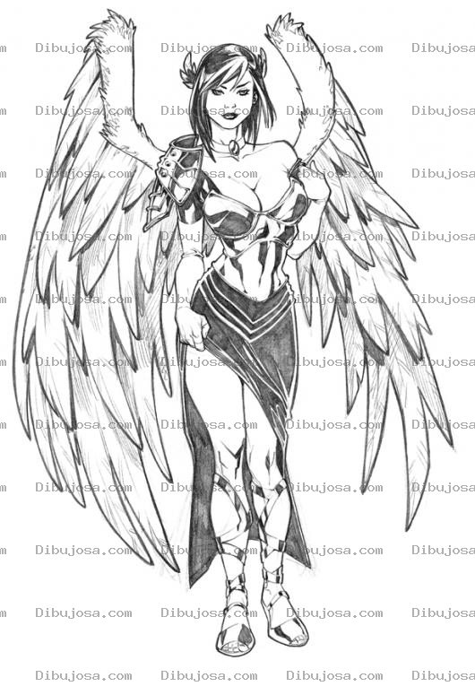 Dibujo para colorear Mujer Con Alas De Aguila Para Colorear