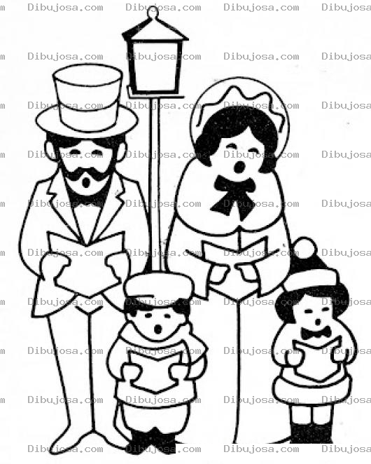 Dibujo para colorear Colorear Familia Cantando En Coro Villancicos De Navidad