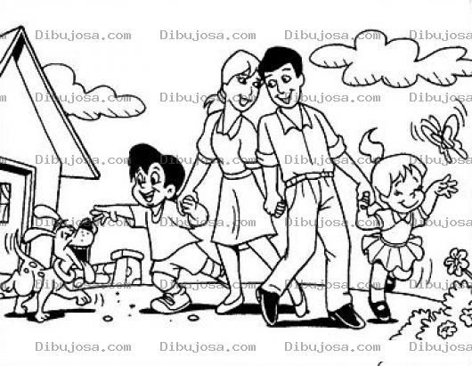 Dibujo para colorear Colorear Familia Feliz Dibujo De Perro Hijo Mama Papa Hija Y Mariposa Para Pintar