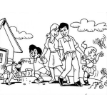 Dibujo para colorear Colorear Familia Feliz Dibujo De Perro Hijo Mama Papa Hija Y Mariposa Para Pintar