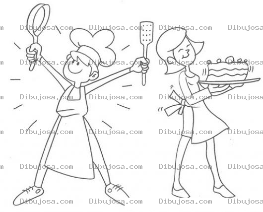Dibujo para colorear Mujeres Pasteleras Para Pintar Y Colorear Cocinera Y Ayudante