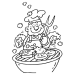 Dibujo para colorear Dibujo De Papa Cocinando Pollo Y Carne Asada En Un Parilla Con Sus Hijos Atras Para Colorear