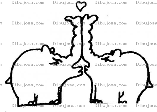 Dibujo para colorear Pareja De Elefantes Besandose Para Pintar Y Colorear