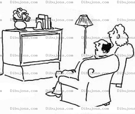 Dibujo para colorear Divujo De Esposos Viendo Tele En La Sala Para Pintar Y Colorear Pareja Viendo La Television
