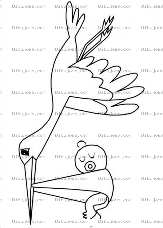 Dibujo para colorear Ciguena llevando a un bebe