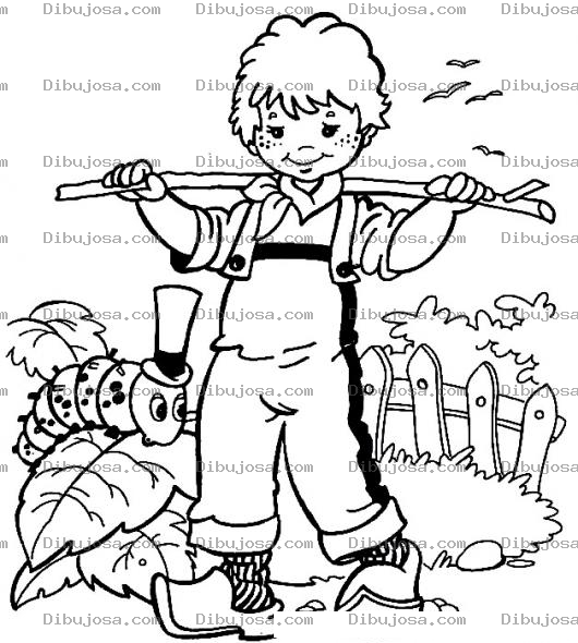 Dibujo para colorear Granjerito Para Colorear Dibujo De Nino Granjero Con Un Gusano Para Pintar