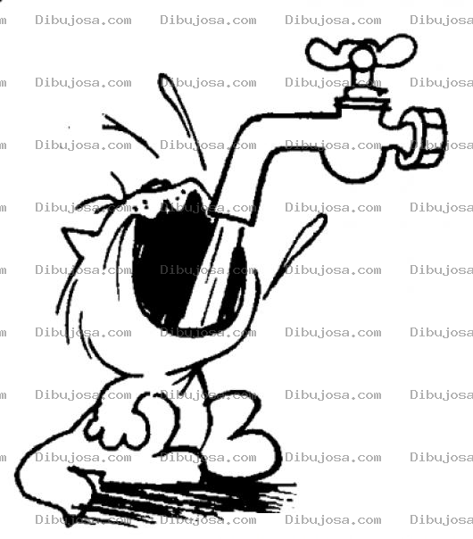 Dibujo para colorear Dibujo De Gato Tomando Agua Del Chorro Para Pintar Y Colorear