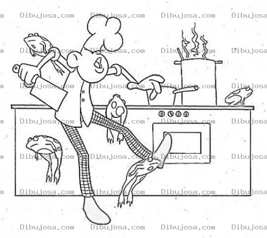 Dibujo para colorear Ancasderana Dibujo De Cocinero Haciendo Caldo De Ancas De Rana Con Muchas Ranas Para Pintar Y Colorear