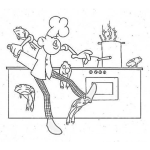 Dibujo para colorear Ancasderana Dibujo De Cocinero Haciendo Caldo De Ancas De Rana Con Muchas Ranas Para Pintar Y Colorear