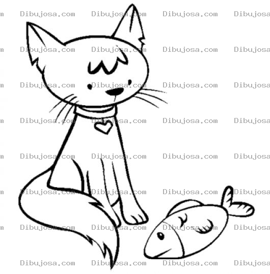 Dibujo para colorear Gato Con Pescado Para Colorear