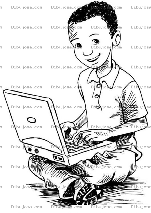 Dibujo para colorear Colorear ni o negrito con una laptop