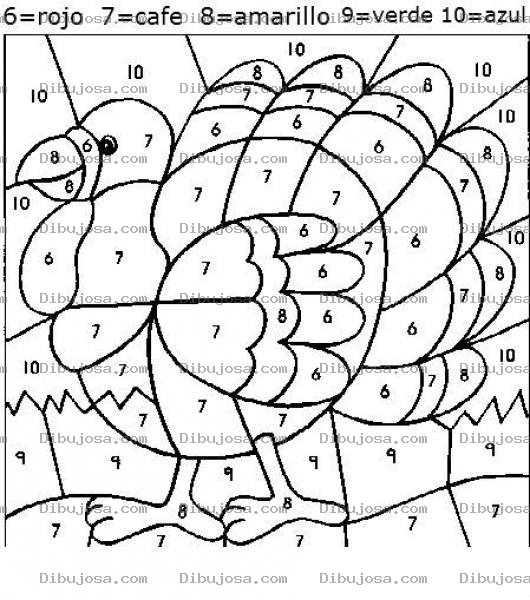 Dibujo para colorear Pintar Por Colores Dibujo De Pavo Para Pintarlo Segun El Numero