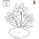 Dibujo para colorear Pintar Por Numeros Con Colores En Ingles El Dibujo De Un Florero Con 3 Flores Para Colorear