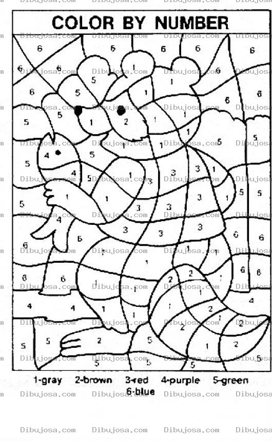 Dibujo para colorear Pintar Por Numeros En Ingles Oso Con Pescado
