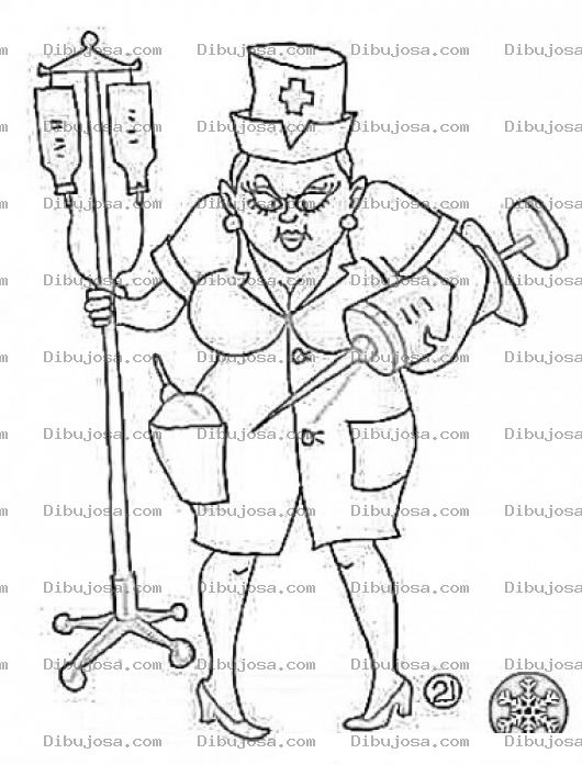 Dibujo para colorear Dibujo De Enfermera Enojada Con Una Jeringota Para Pintar Y Colorear