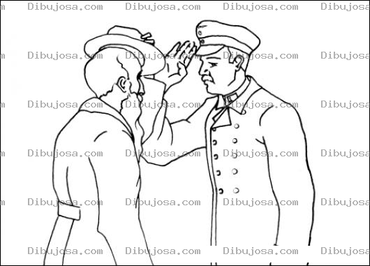 Dibujo para colorear Viejito Saludando A Un Policia Para Pintar Y Colorear