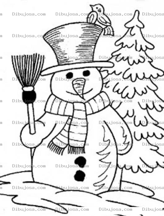Dibujo para colorear Hombre De Nieve Con Un Pajarito Para Pintar Y Colorear