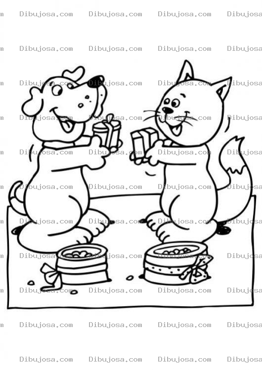 Dibujo para colorear Perro Y Gato Amigos Para Pintar Y Colorear